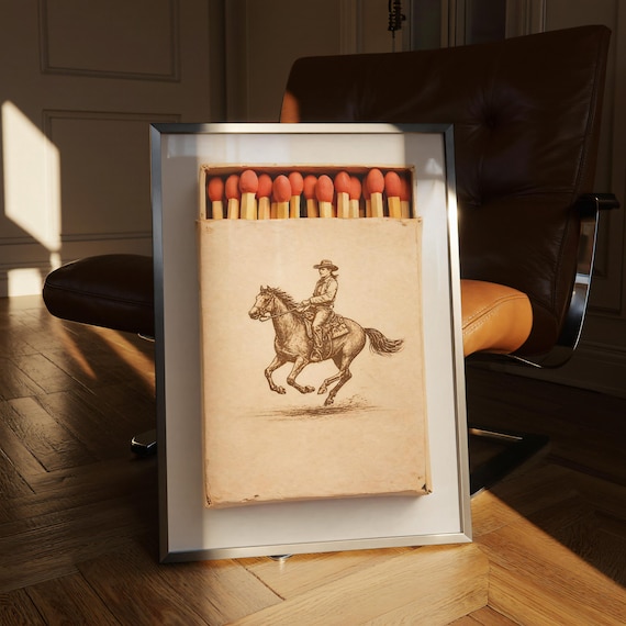 Retro Cowboy Matchbox Vintage Western Poster
