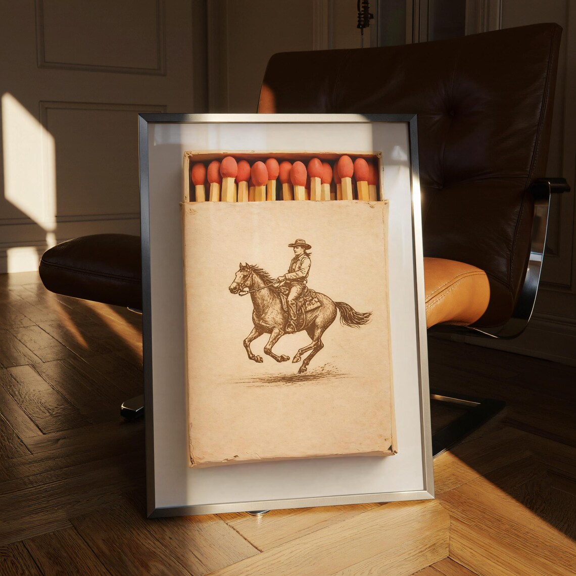 Retro Cowboy Matchbox Vintage Western Poster