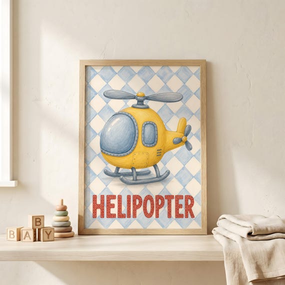 Custom Helipopter Nursery Poster Personalized Helicopter Wall Art For Kids Room Decor