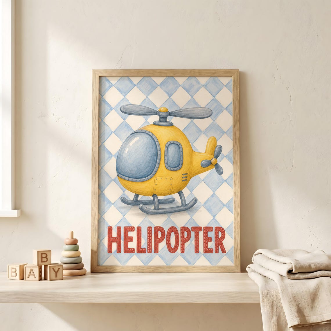 Helipopter Funny Misspelled Helicopter Checkered Nursery Art Print