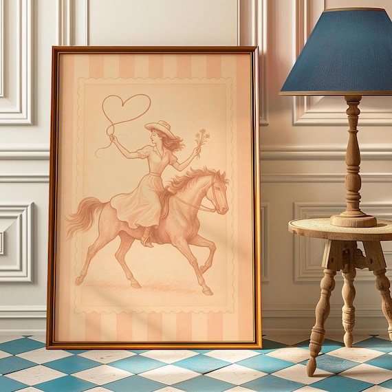 Coquette Cowgirl Heart Lasso Horse Pink Vintage Western Poster