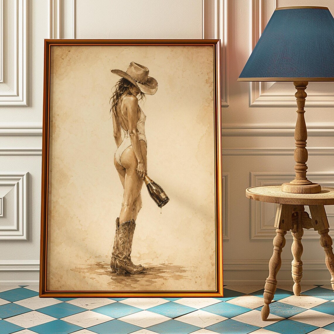 Cowgirl Champagne Poster, Vintage Western Art Print