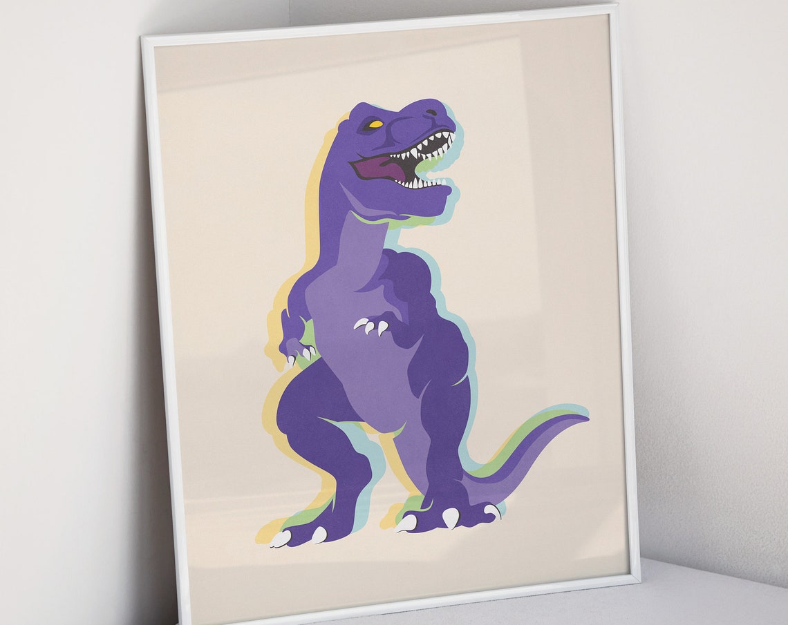 Purple T Rex Dinosaur Fun Playful Kids Playroom Modern Art Poster - Image 3