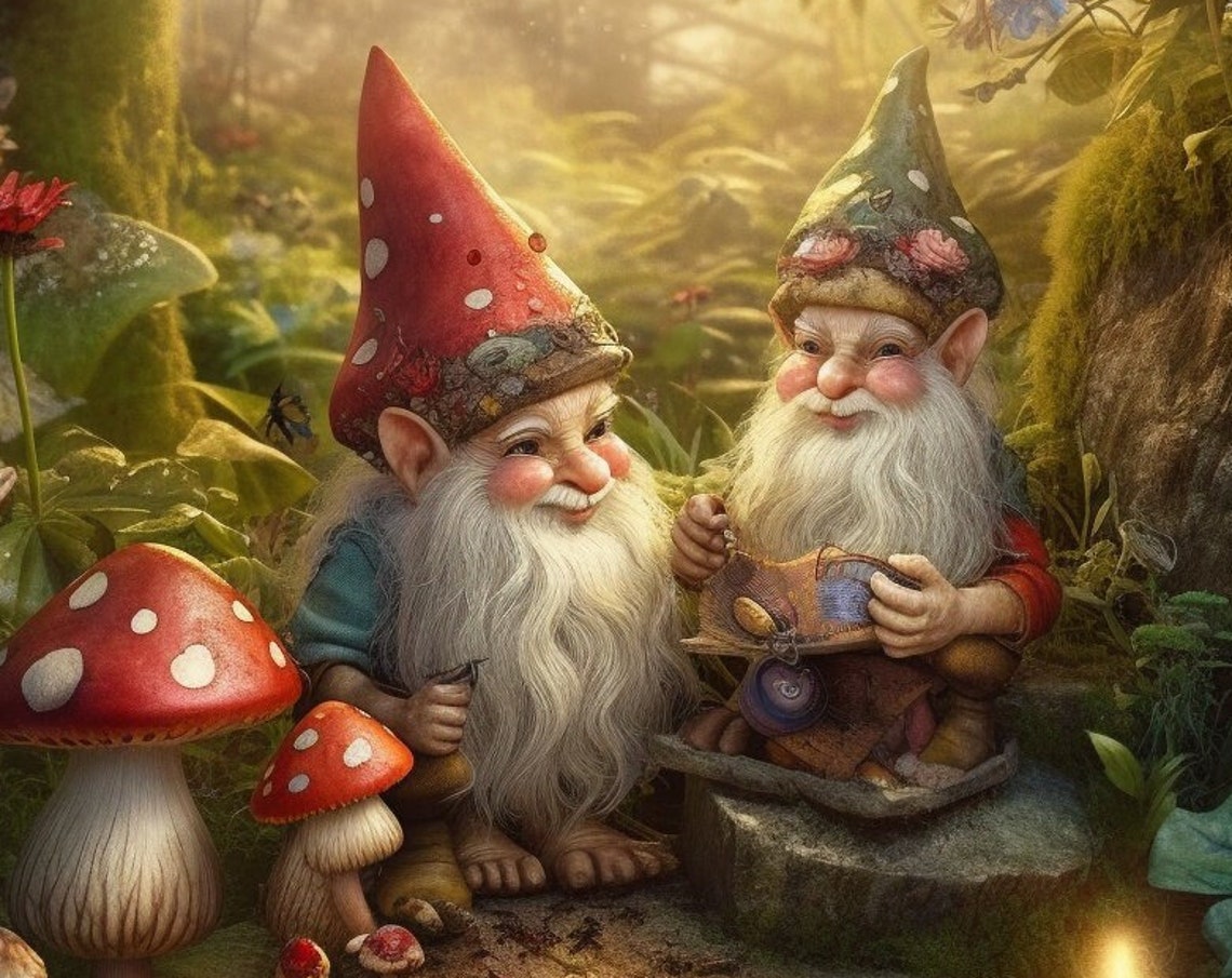 Christmas Gnomes Forest Mushrooms Festive Holiday Whimsy Art Print