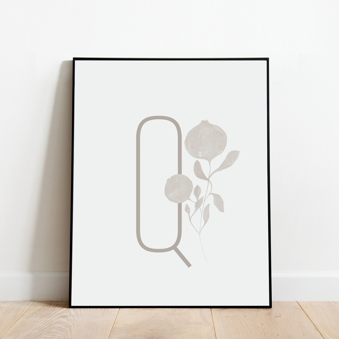 Letter Q Botanical Initial Wall Art with Black Branch Silhouette - Image 4