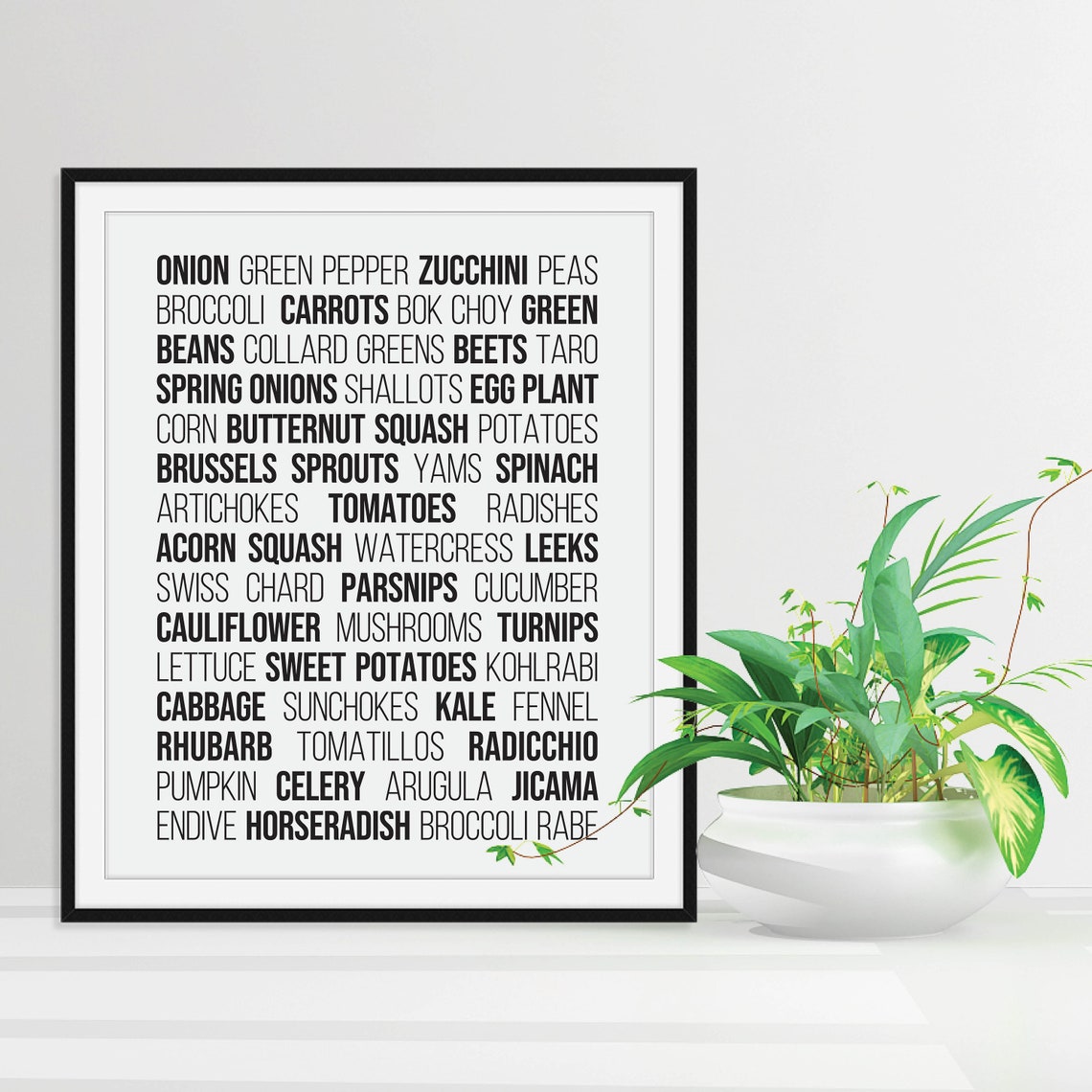 Vegetable Names Typographic List Kitchen Wall Decor Minimalist Poster