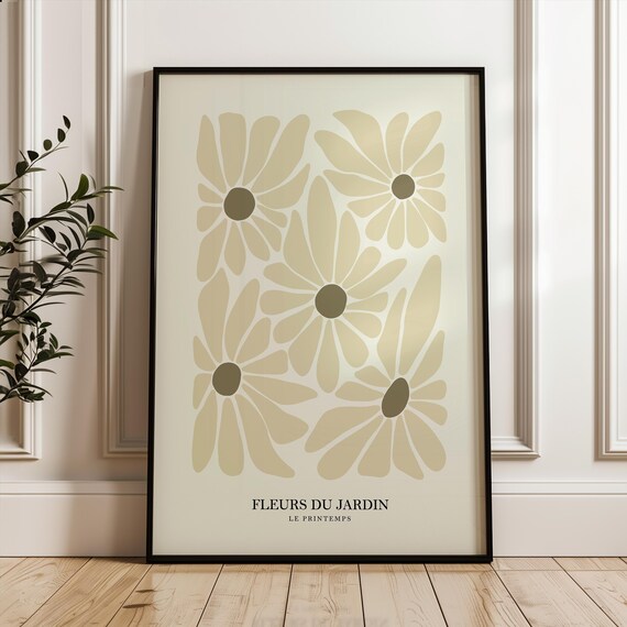 Matisse Style Fleurs du Jardin Beige Daisy Botanical Art Poster
