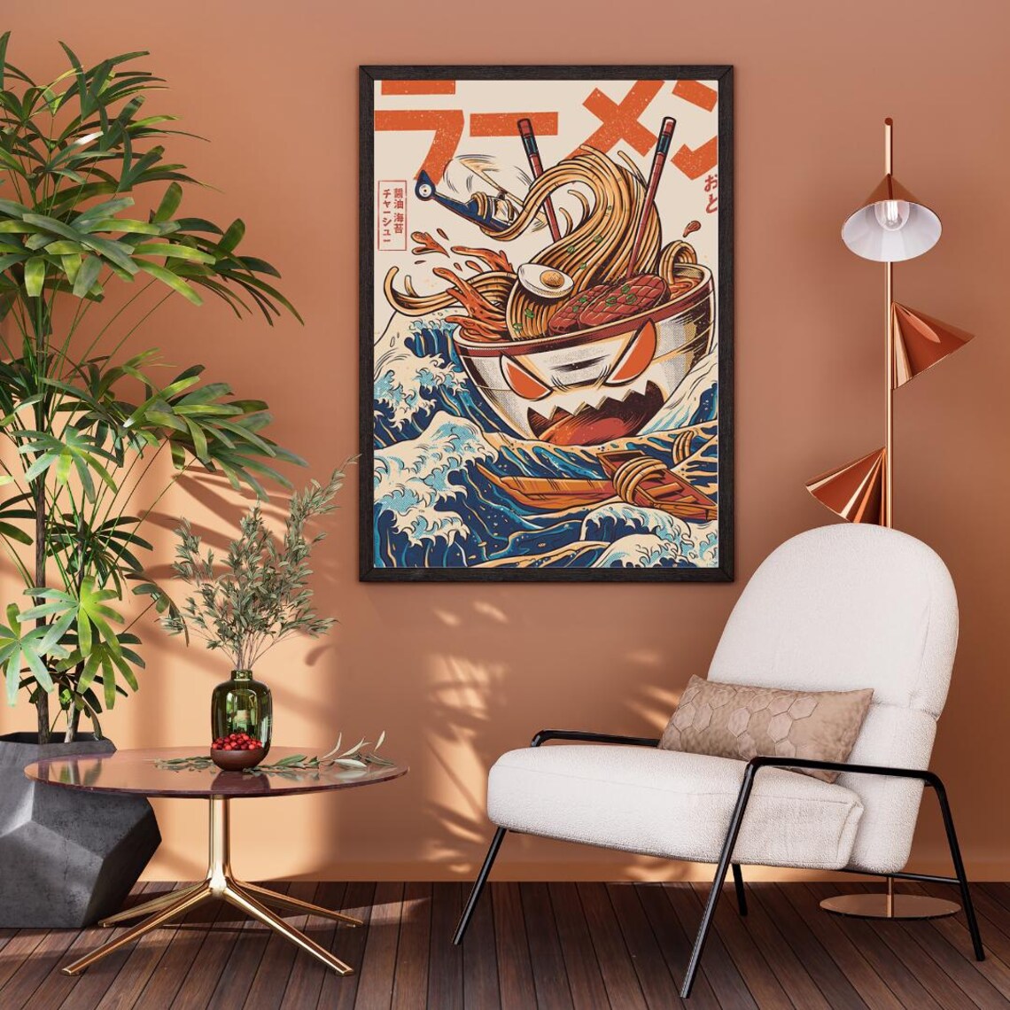 Japanese Ramen Bowl Riding Great Waves Fun Monster Food Art Poster - Image 2