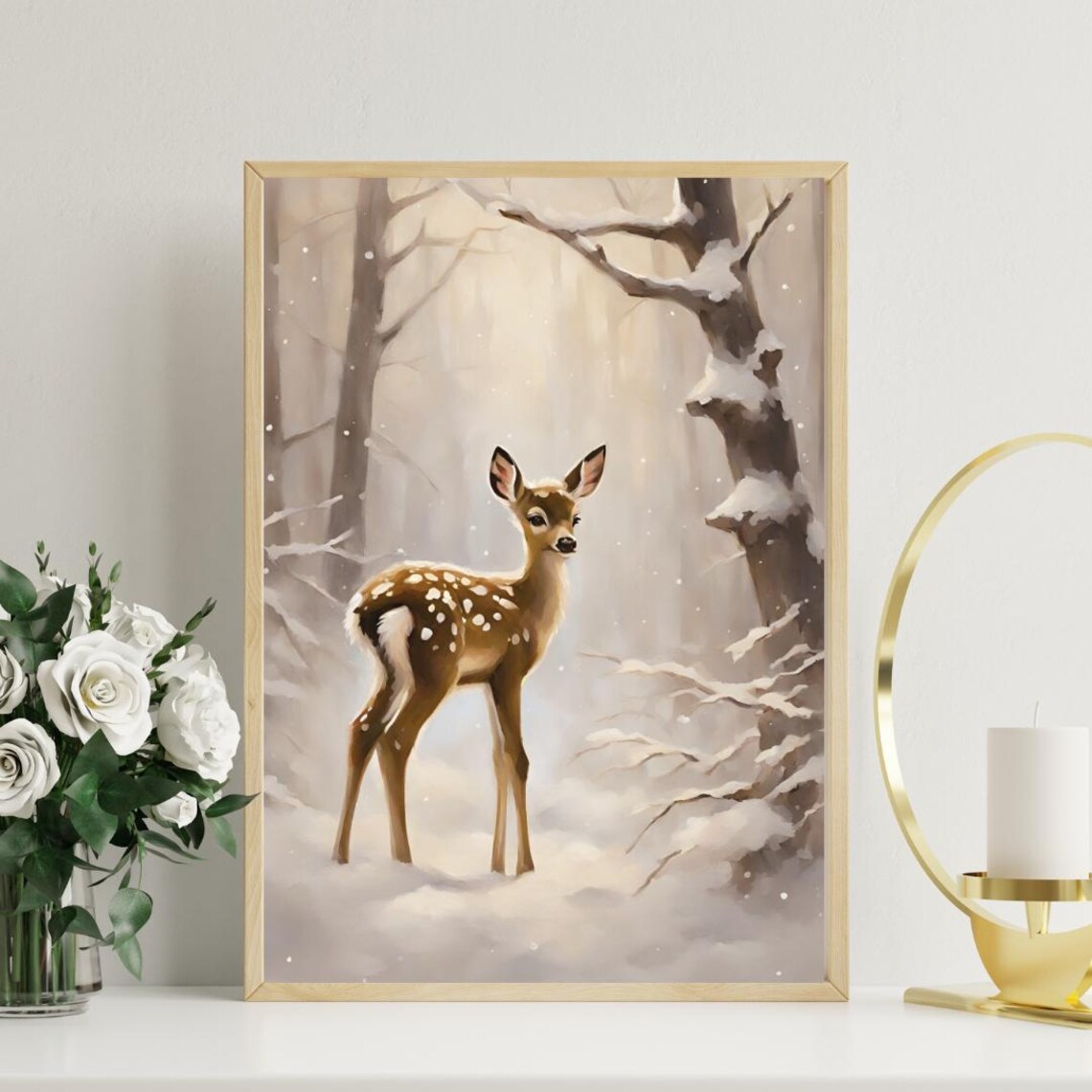 Sweet Spotted Fawn Standing in a Snowy Winter Forest Art Poster - Image 4