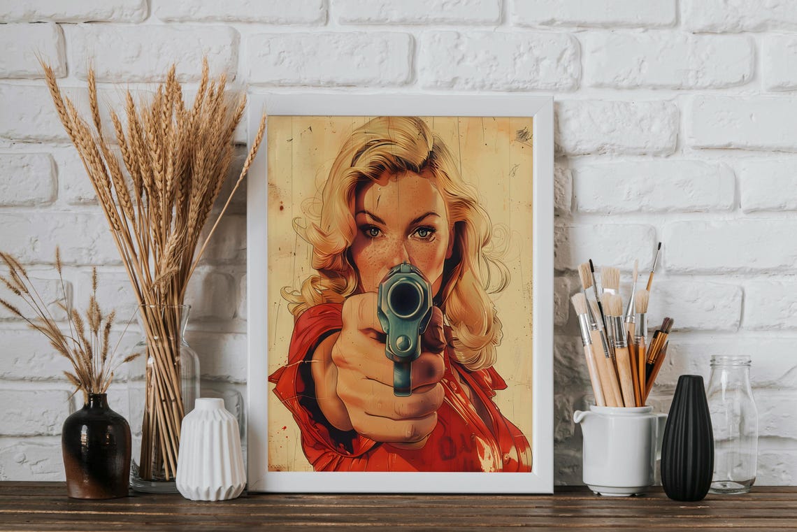Blonde Woman Aiming Pistol Vintage Pulp Comic Pop Art Poster - Image 4
