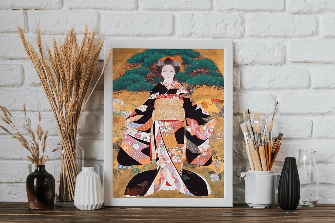 Japanese Courtesan in a Golden Kimono Traditional Beauty Art Poster - Image 4
