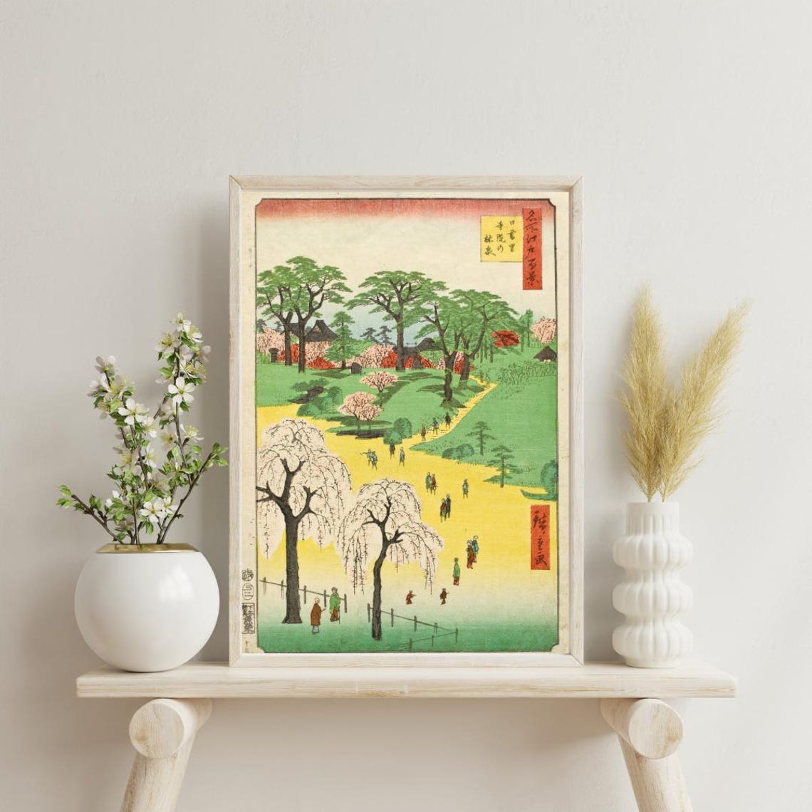 Japanese Ukiyo E Cherry Blossom Park Landscape Woodblock Poster - Image 5
