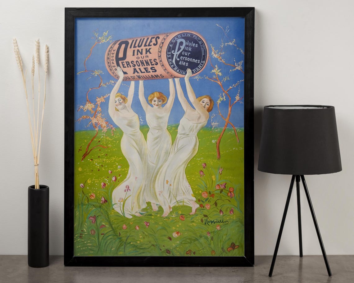 Vintage Pink Pills Parisian Belle Epoque Advertising Art Poster