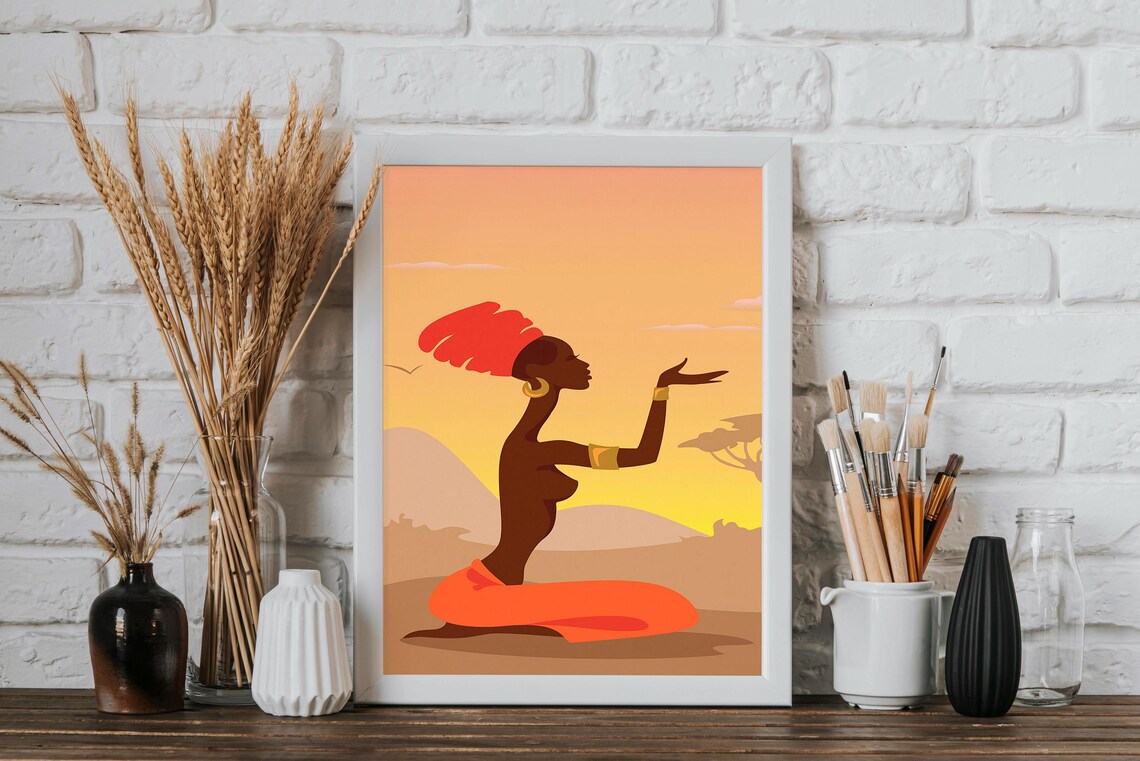 African Woman Wall Art Minimalist Tribal Style Poster - Image 2