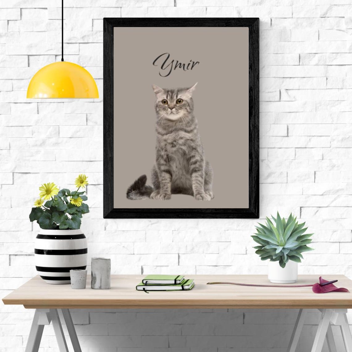 Personalized Gray Tabby Cat Portrait With the Name Ymir Art Poster