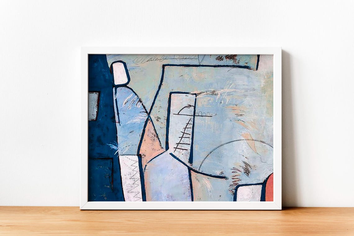 Abstract Blue Geometric Shapes Minimalist Modern Canvas Wall Art - Image 4