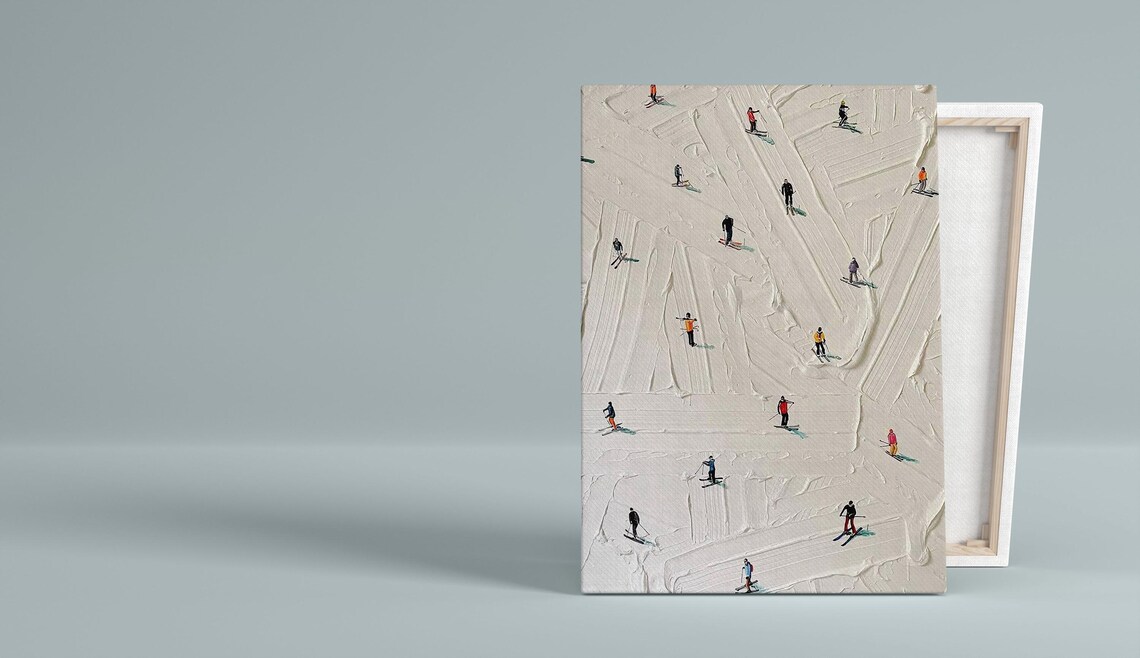 Tiny Skiers On Snowy Slope Minimalist Winter Sports Art Poster - Image 3