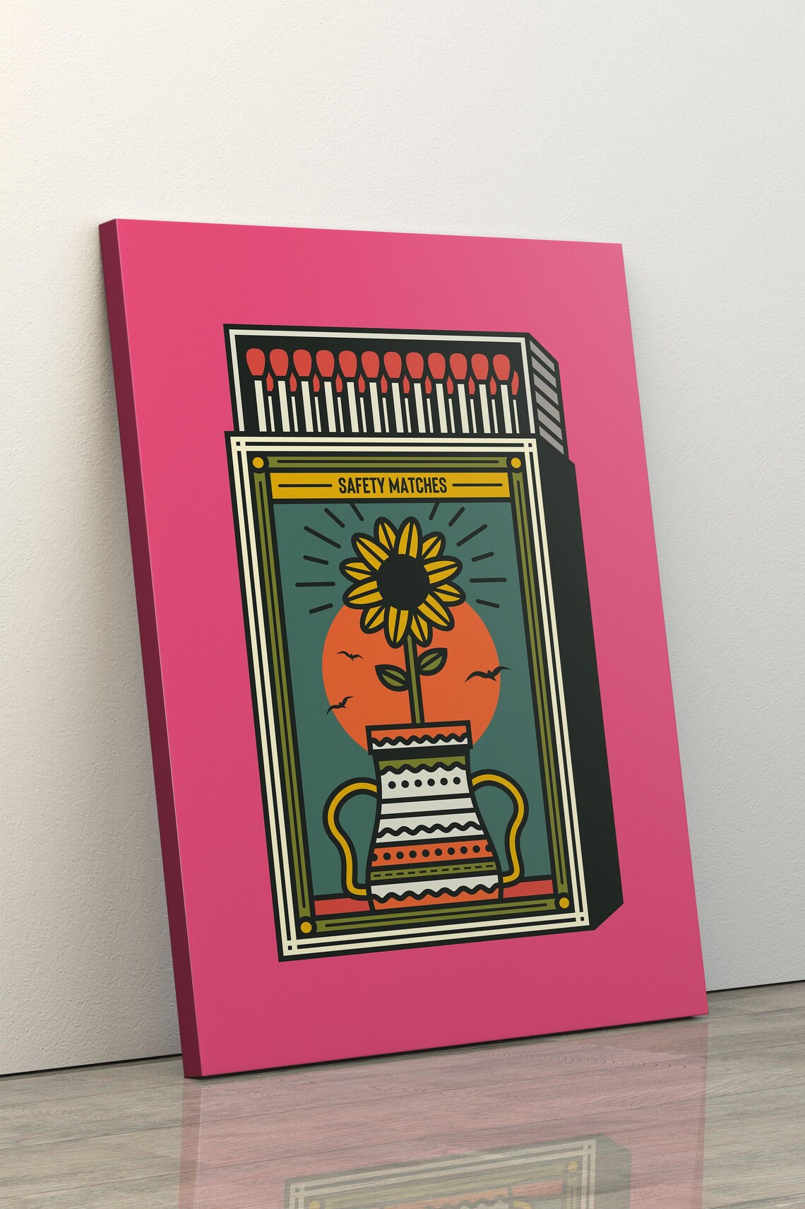 Retro Pink Sunflower Safety Matches Matchbox Label Art Poster - Image 5