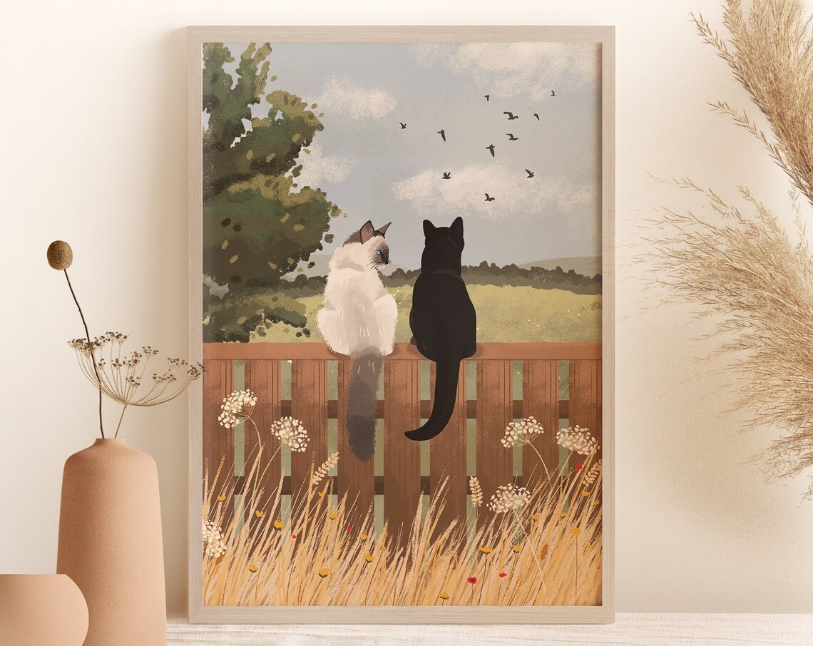 Personalised Cat Portrait Print, Countryside Wall Art