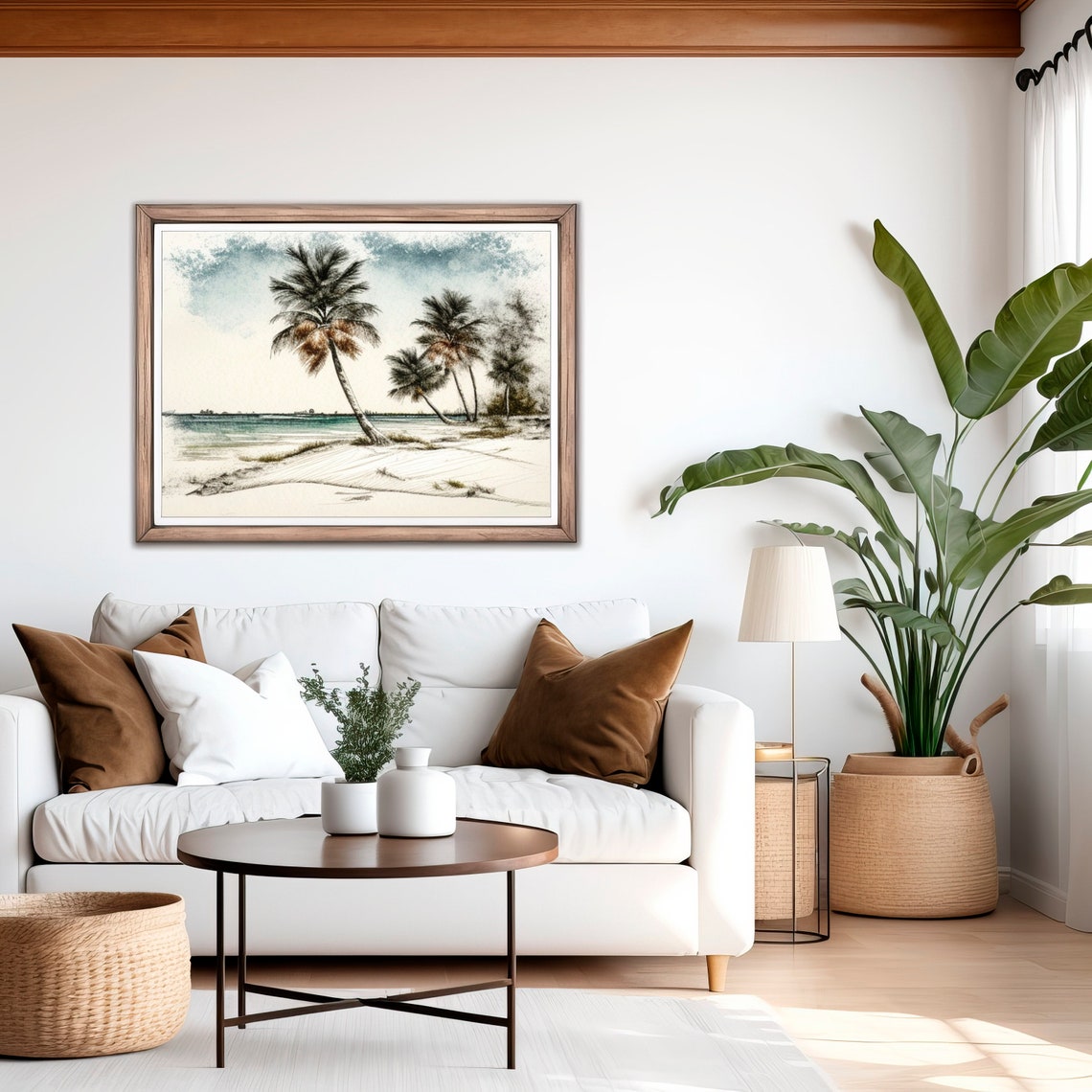 Palm Trees on a Tropical Beach Watercolor Coastal Landscape Poster - Image 2
