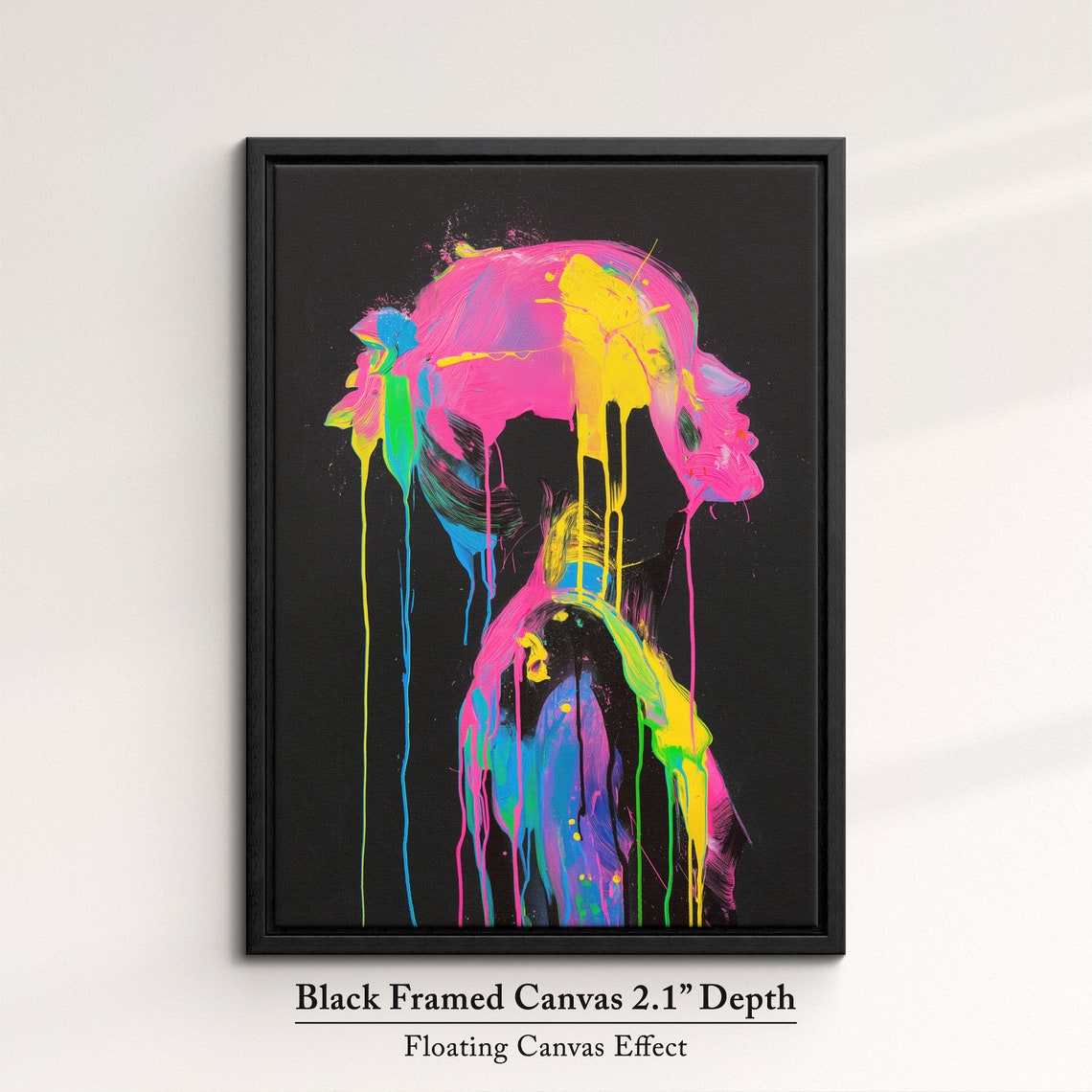 Neon Paint Splash Woman Profile Face Dripping Colors Dark Art Poster - Image 2