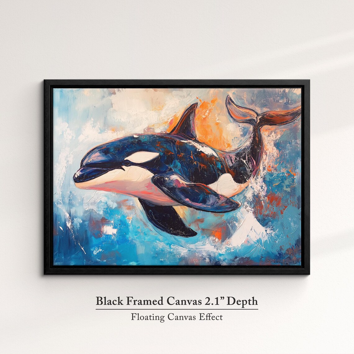 Orca Killer Whale Abstract Oil Painting Blue Ocean Sunset Poster - Image 2