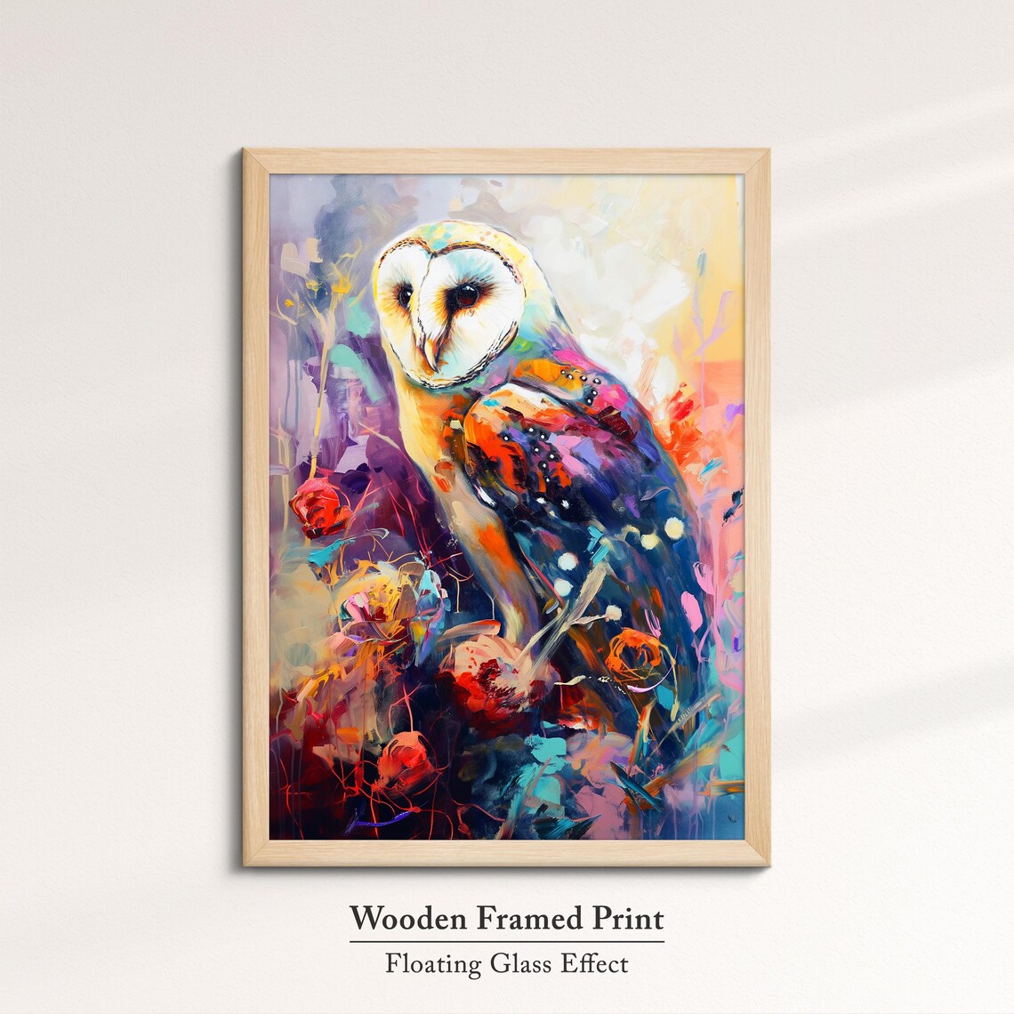 Barn Owl Colorful Abstract Oil Painting Style Wildlife Wall Art - Image 6