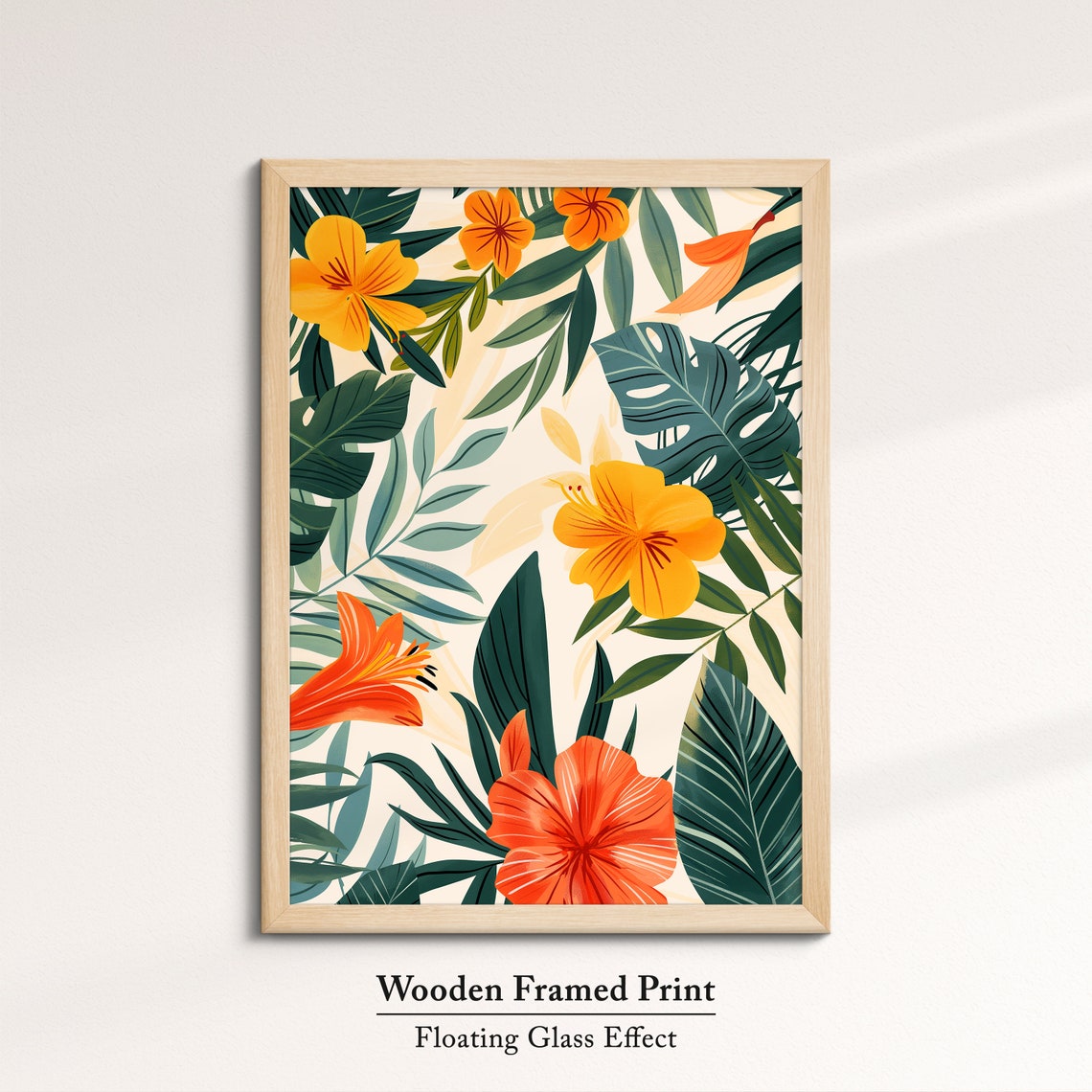 Tropical Leaves And Orange Hibiscus Botanical Pattern Wall Art Poster - Image 6