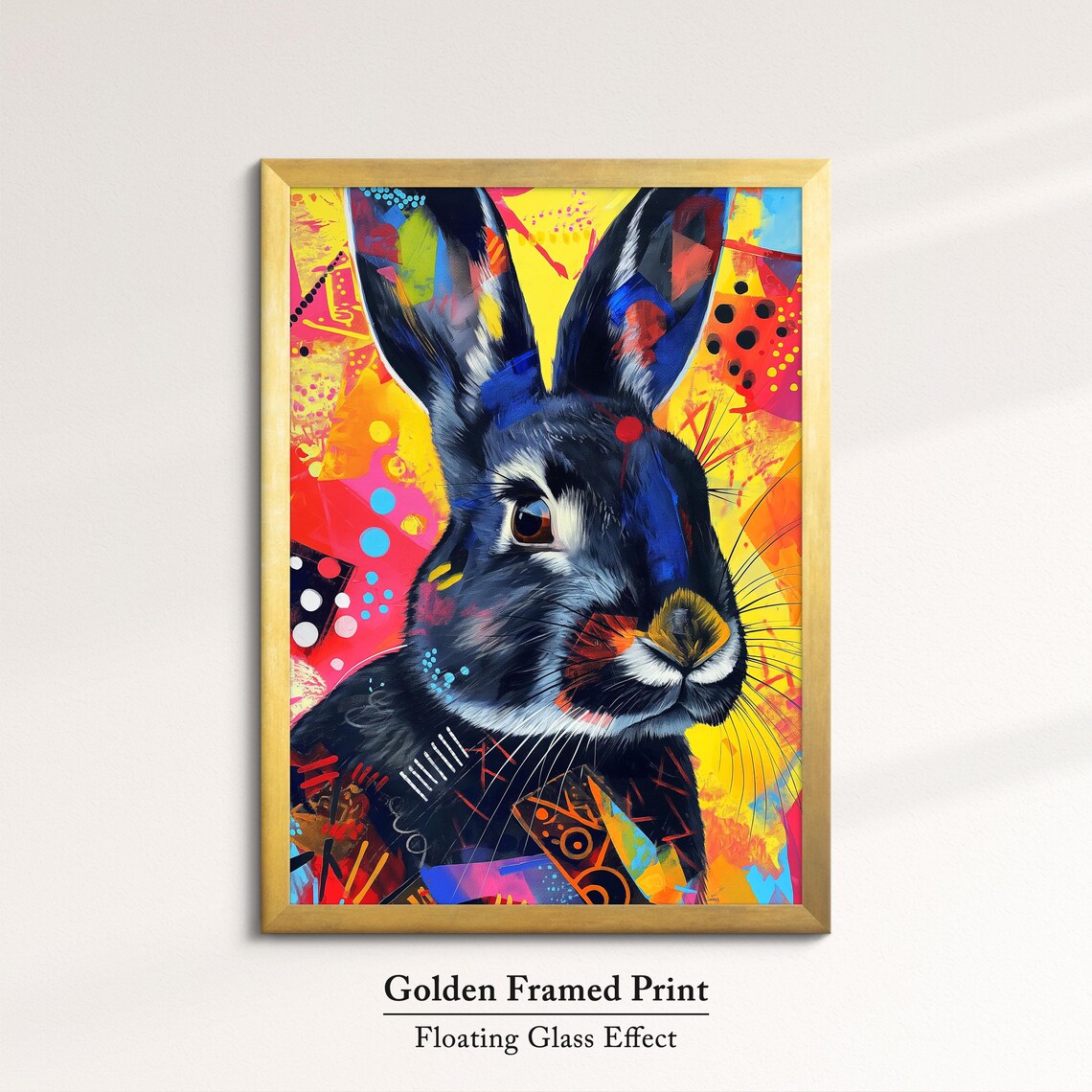 Black Rabbit Colorful Pop Art Portrait Vibrant Splatter Background Poster - Image 5