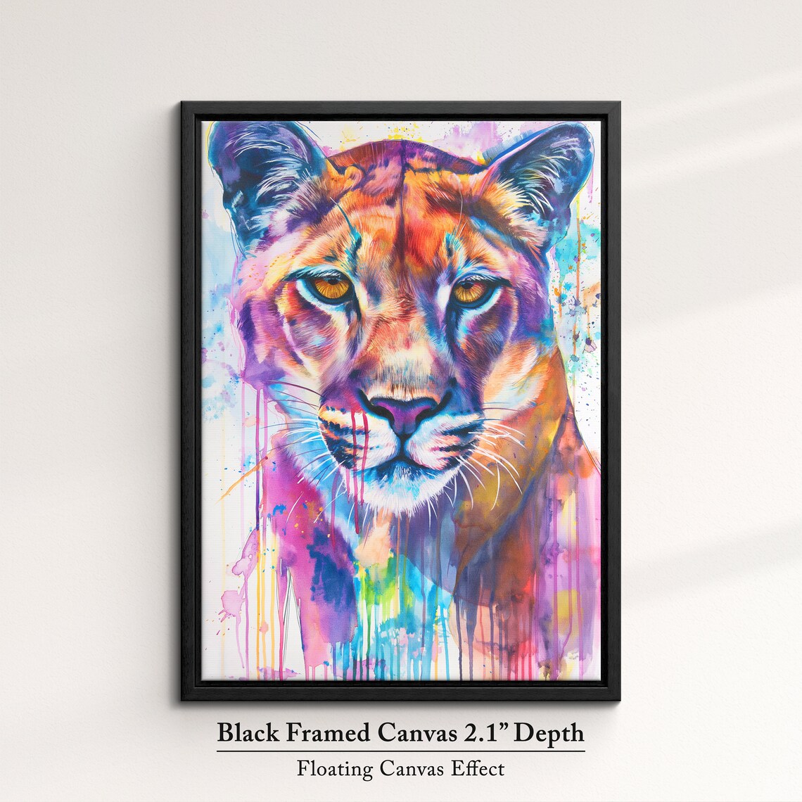 Colorful Watercolor Lioness Portrait Paint Splatter Wildlife Art Poster - Image 2