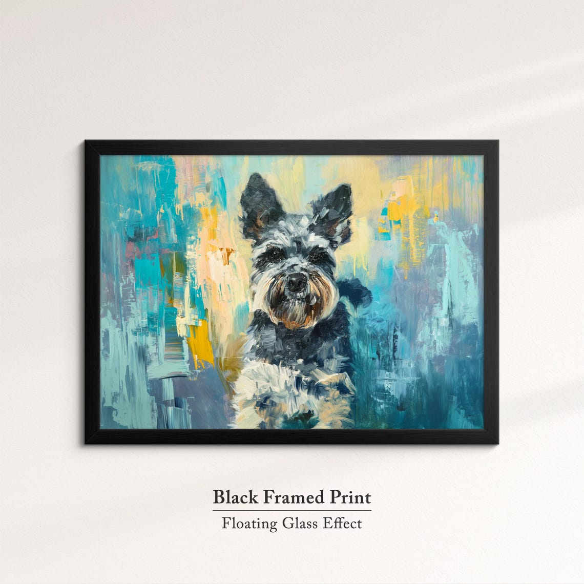 Schnauzer Sitting Portrait Teal Yellow Abstract Background Dog Poster - Image 8