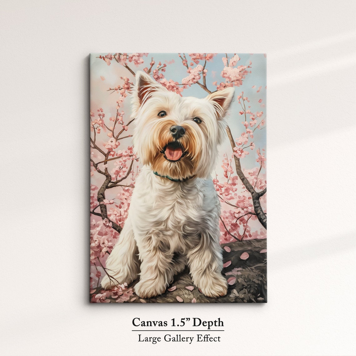 White West Highland Terrier In Pink Cherry Blossoms Spring Art Poster - Image 3