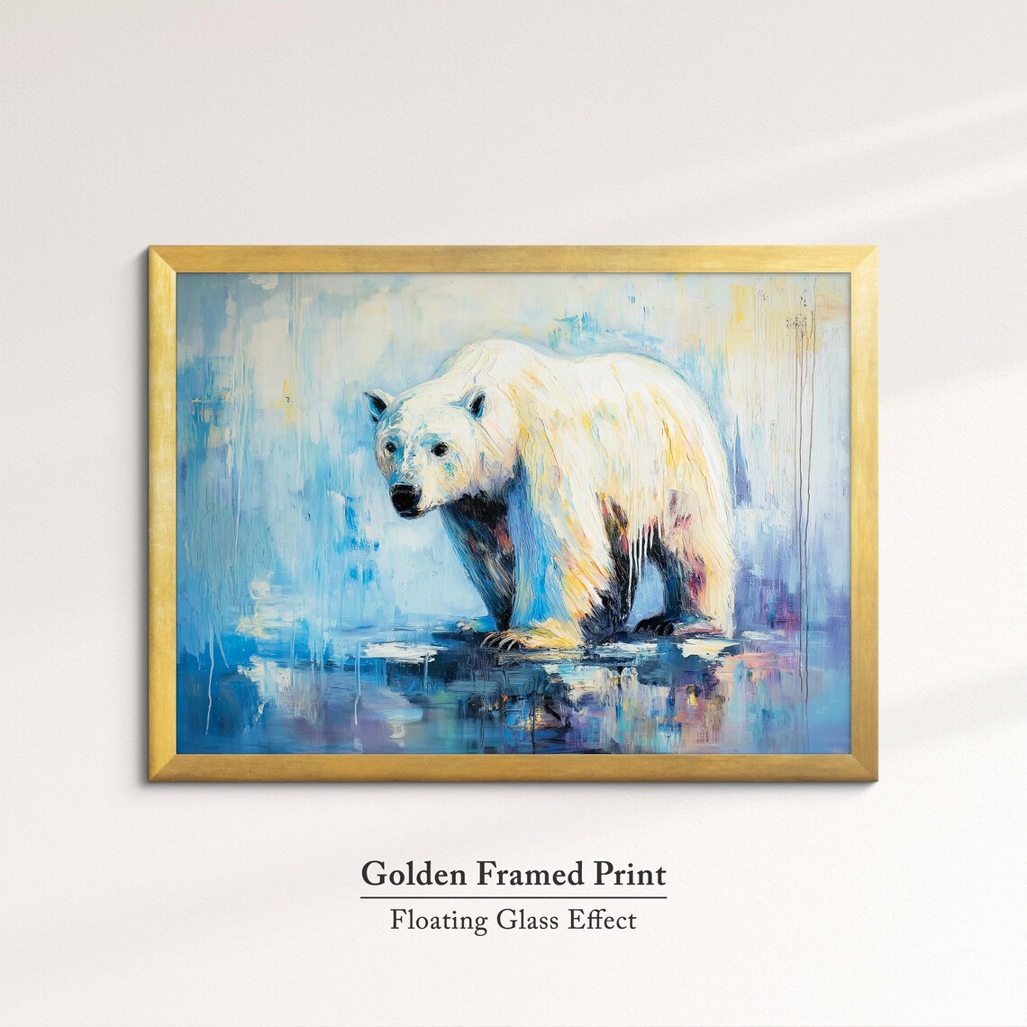 Polar Bear At Icy Water Edge Reflection Abstract Wildlife Wall Art Poster - Image 5