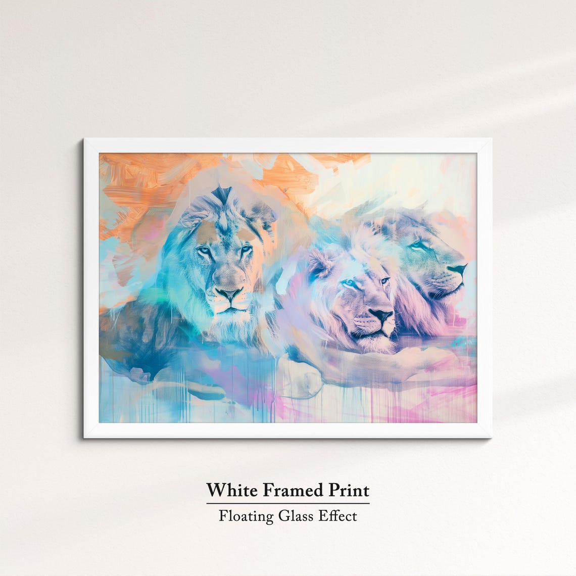 Lion Pride Trio Soft Watercolor Blue Orange Abstract Wildlife Poster - Image 7