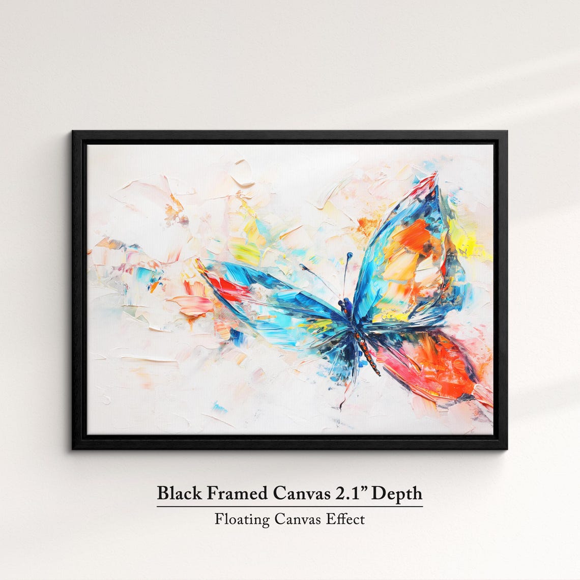 Colorful Butterfly Blue Orange Wings White Abstract Wall Art - Image 2