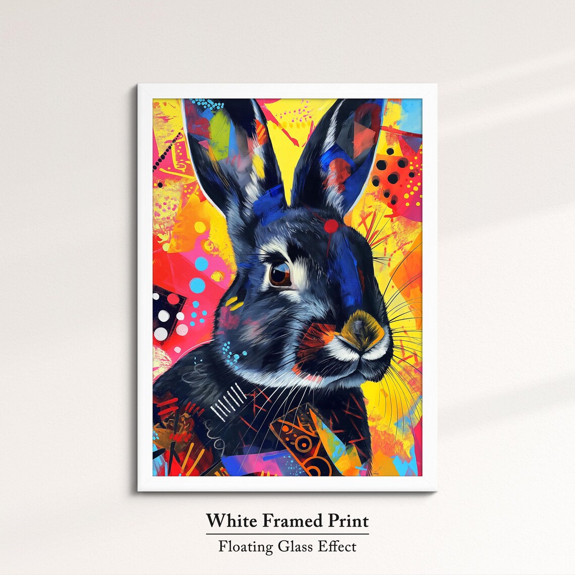 Black Rabbit Colorful Pop Art Portrait Vibrant Splatter Background Poster - Image 7