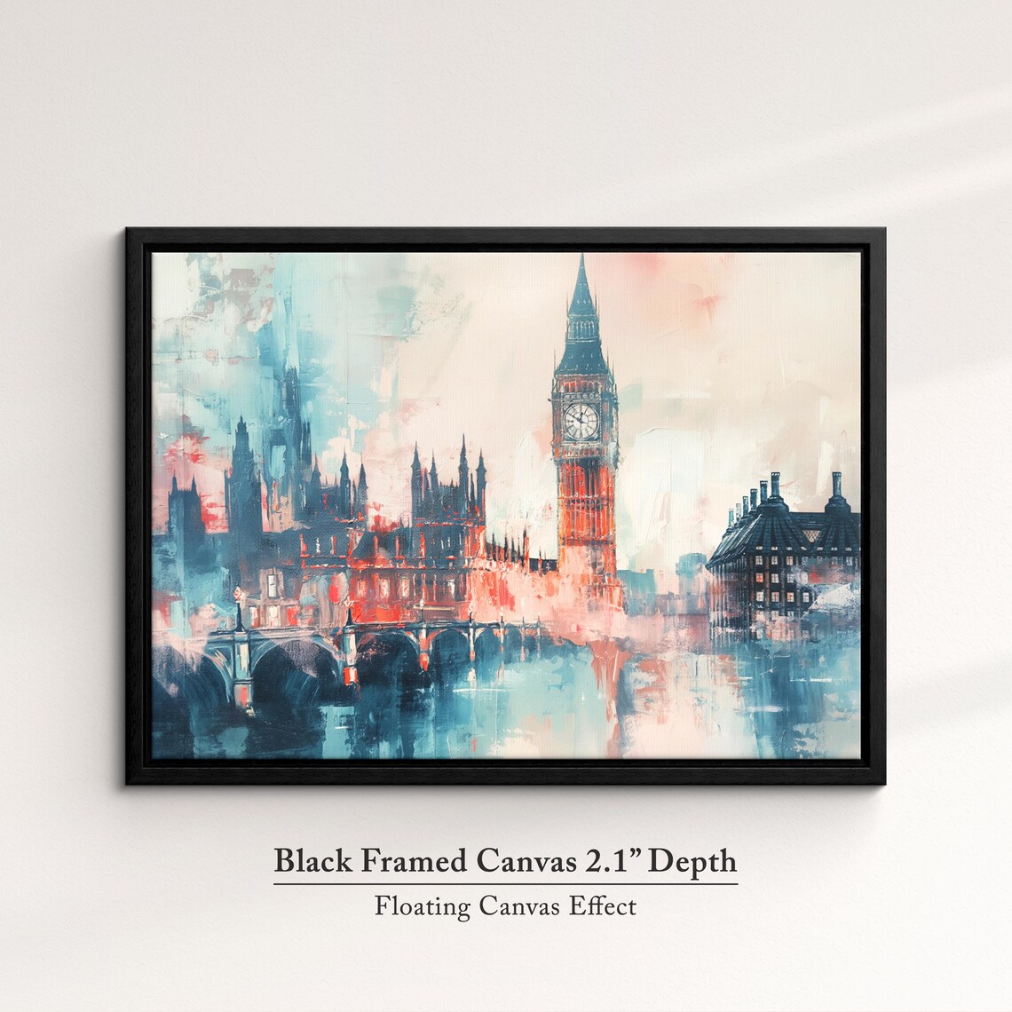 London Big Ben Abstract Oil Painting Misty Red Teal Thames Poster - Image 2