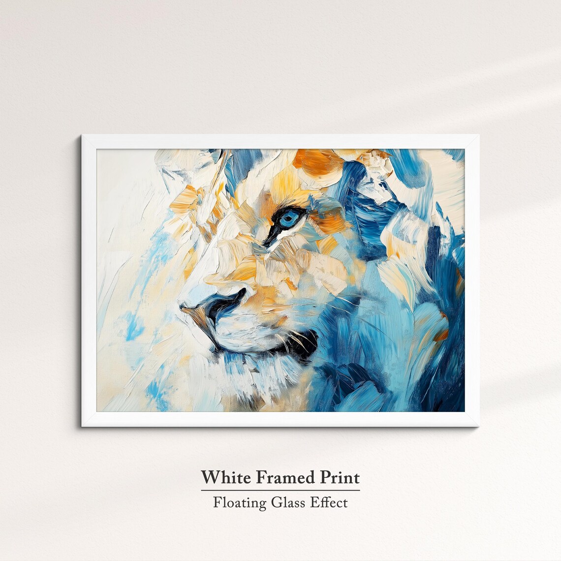 Lion Face Close Up Blue Gold Palette Knife Abstract Wildlife Wall Poster - Image 7