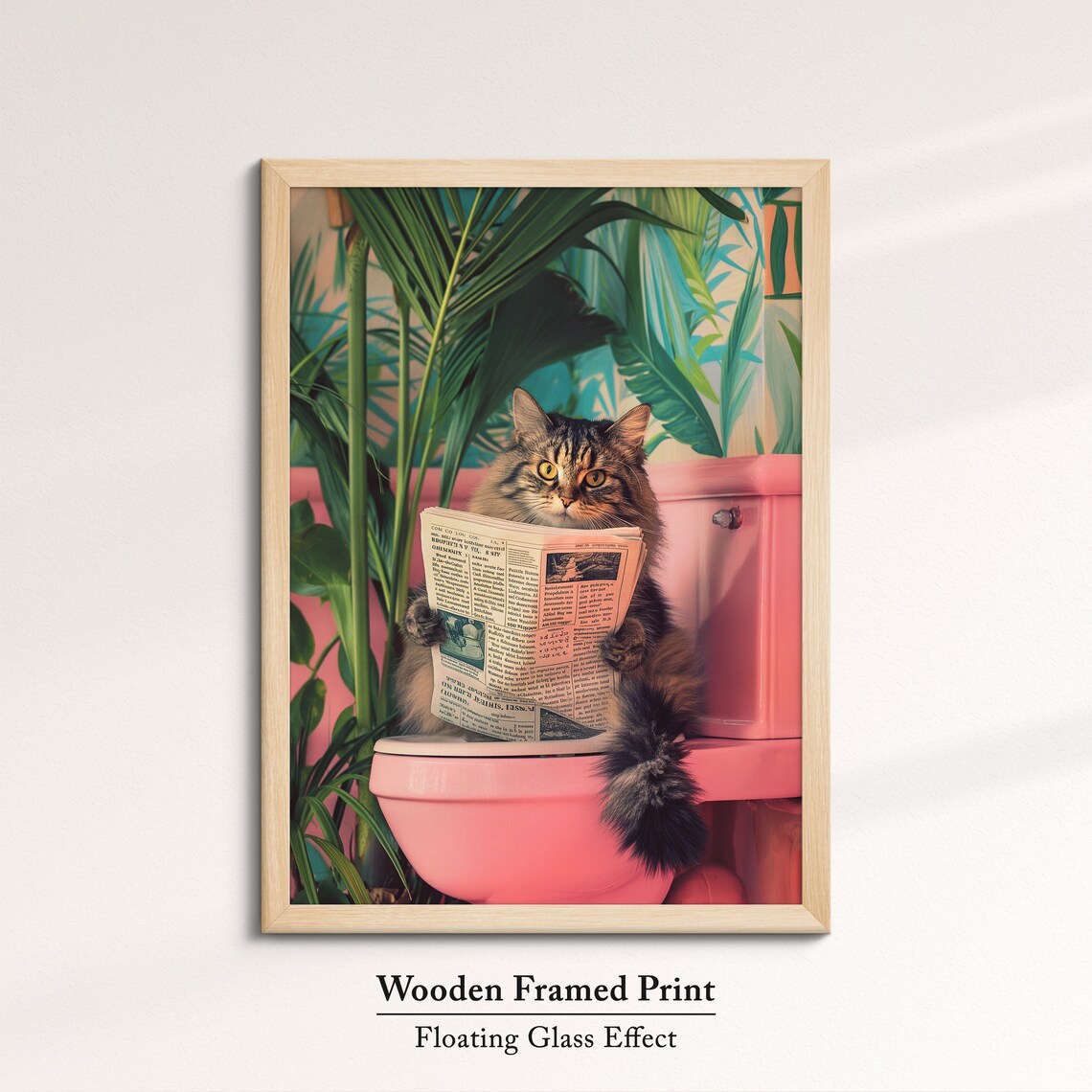 Funny Cat Reading Newspaper Pink Toilet Bathroom Quirky Wall Poster - Image 6