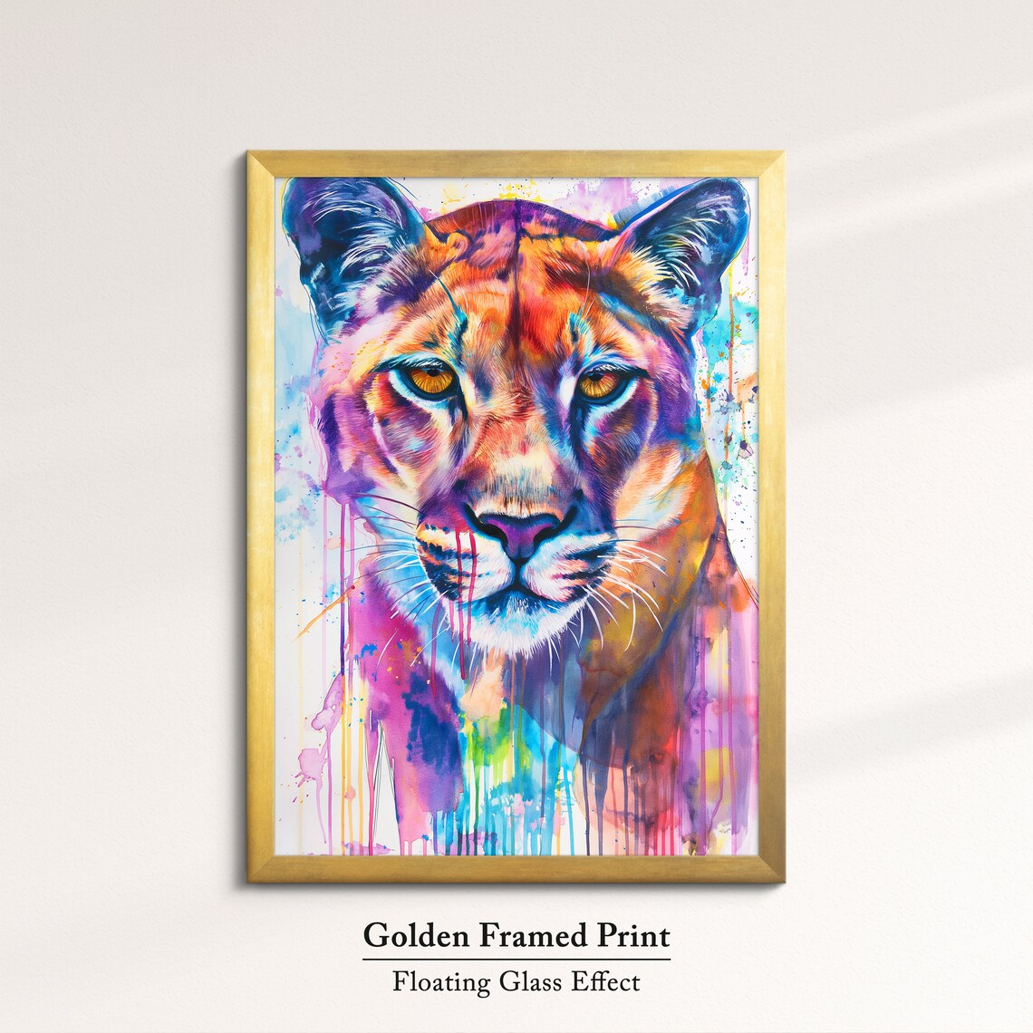 Colorful Watercolor Lioness Portrait Paint Splatter Wildlife Art Poster - Image 5