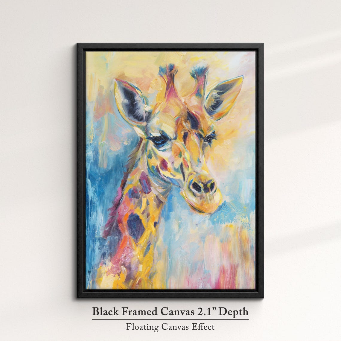 Giraffe Looking Aside Warm Golden Blue Abstract Wildlife Wall Art - Image 2