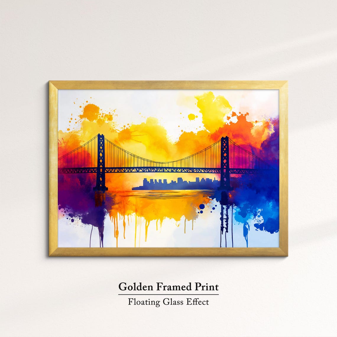 San Francisco Bay Bridge Silhouette Rainbow Sunset Watercolor Poster - Image 5