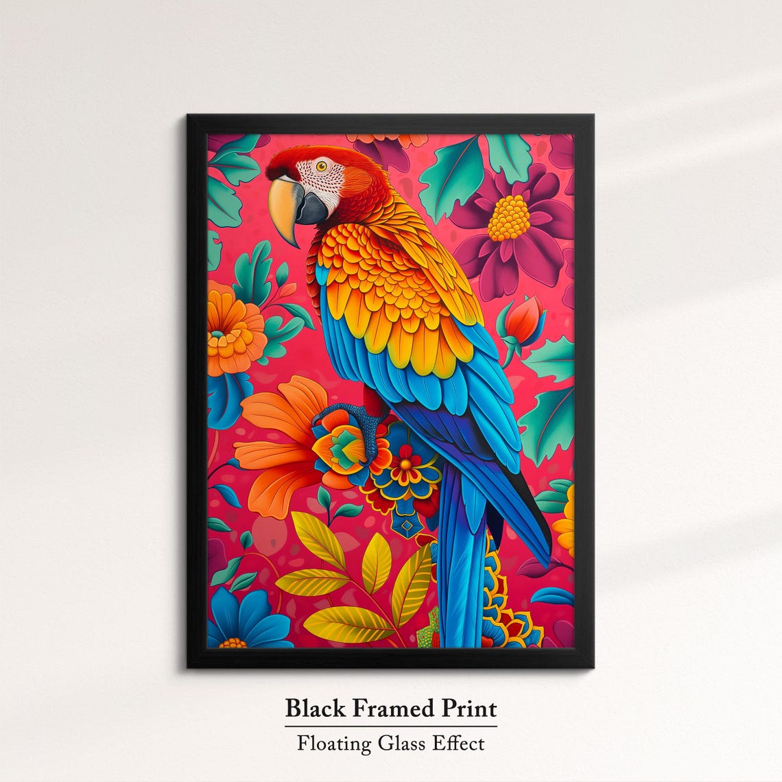 Scarlet Macaw Parrot Coral Pink Floral Bloom Bright Bird Wall Poster - Image 8