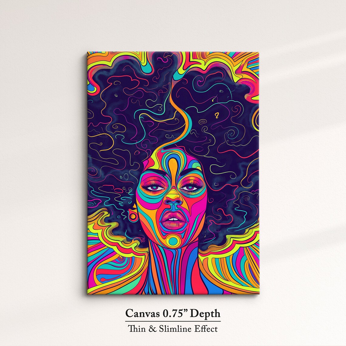 Psychedelic Afro Woman Portrait In Rainbow Colors On Black Art Poster - Image 4