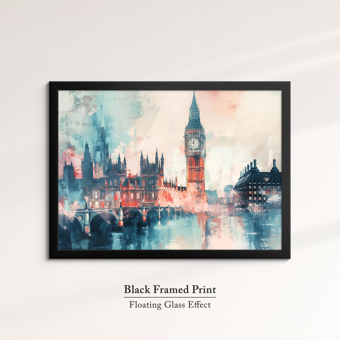 London Big Ben Abstract Oil Painting Misty Red Teal Thames Poster - Image 8