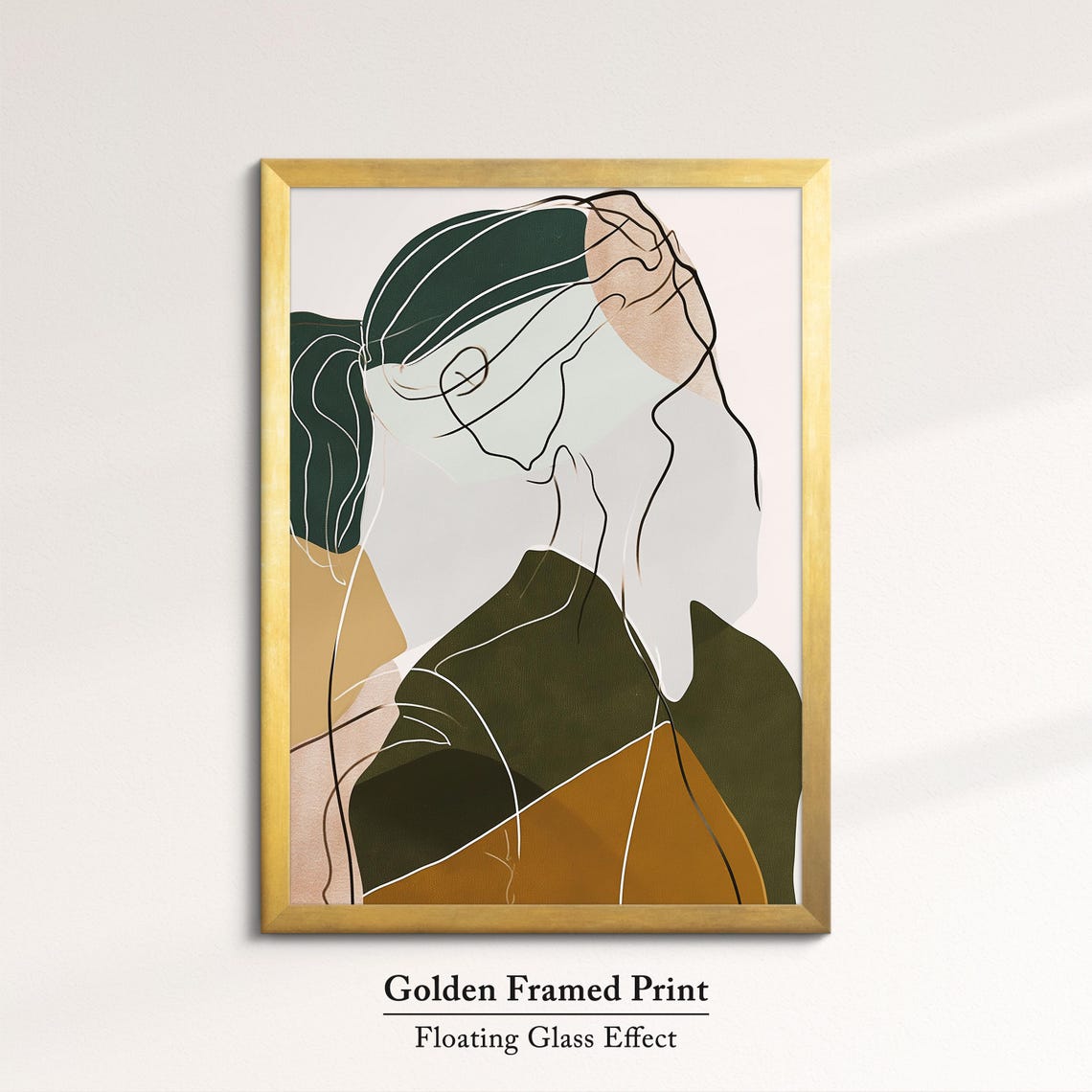 Minimalist Woman Line Art Portrait Green Beige Modern Abstract Poster - Image 5