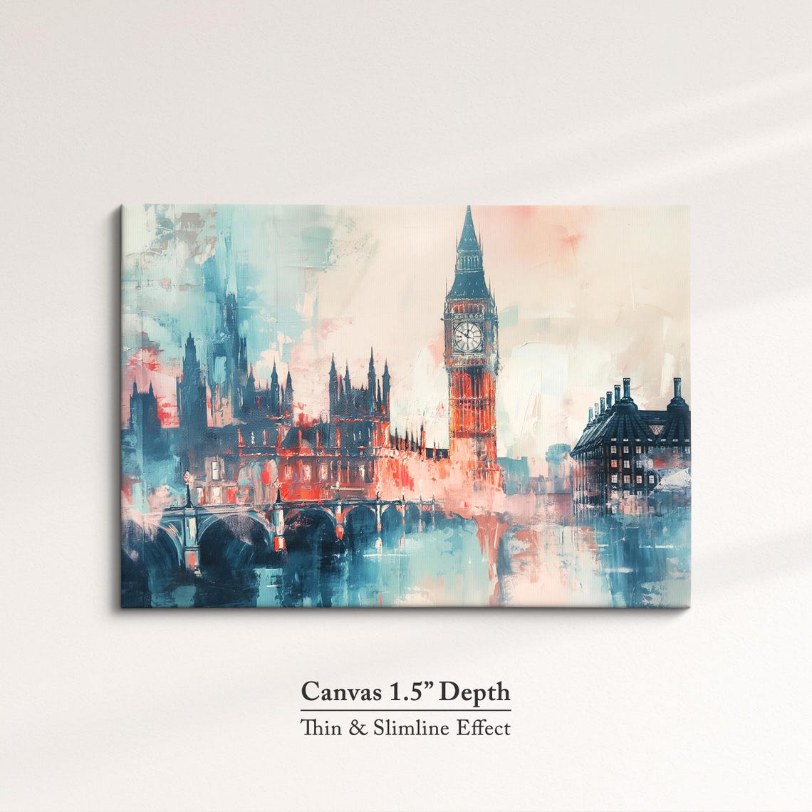 London Big Ben Abstract Oil Painting Misty Red Teal Thames Poster - Image 3