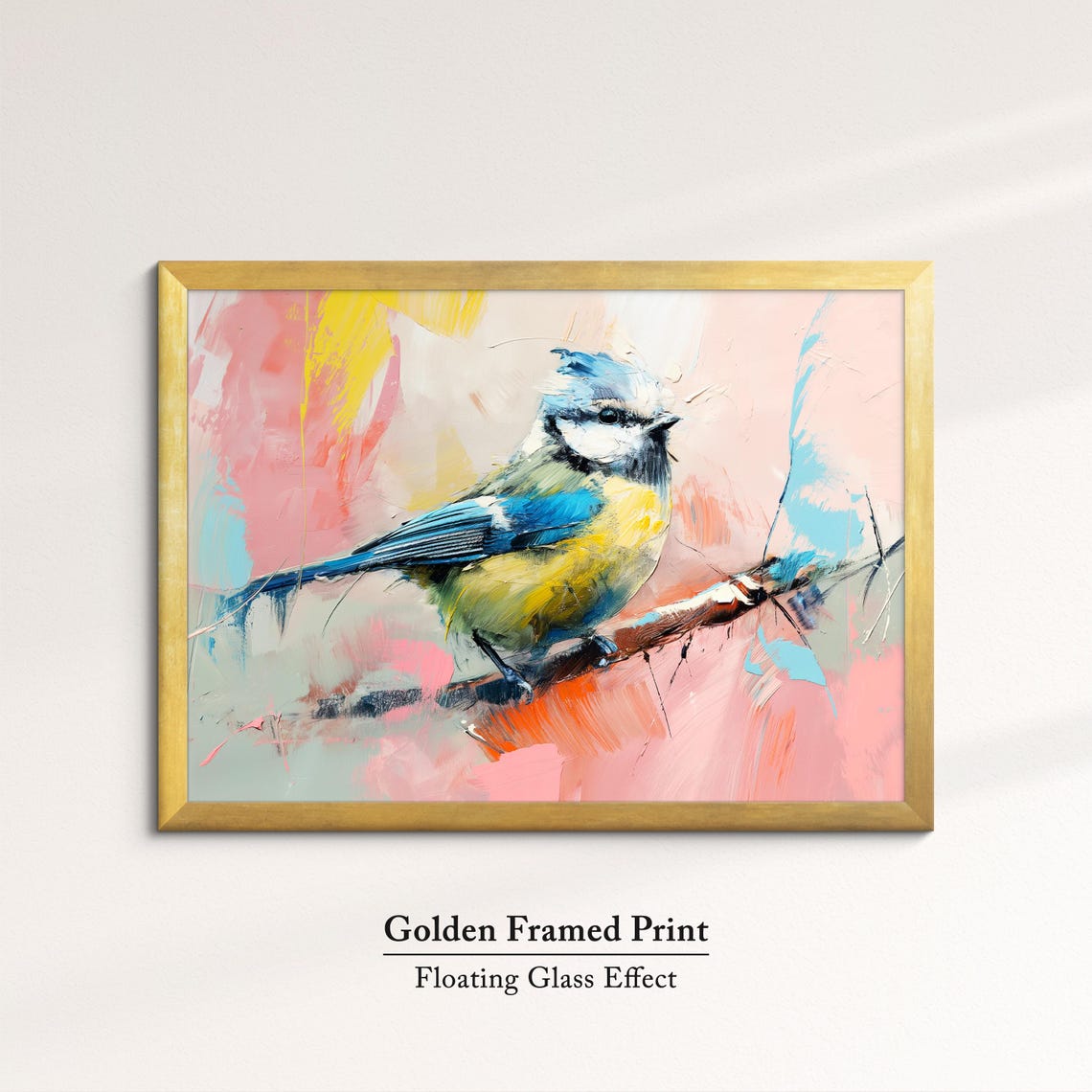 Blue Tit Bird Pink Yellow Pastel Abstract Watercolor Wall Poster - Image 5