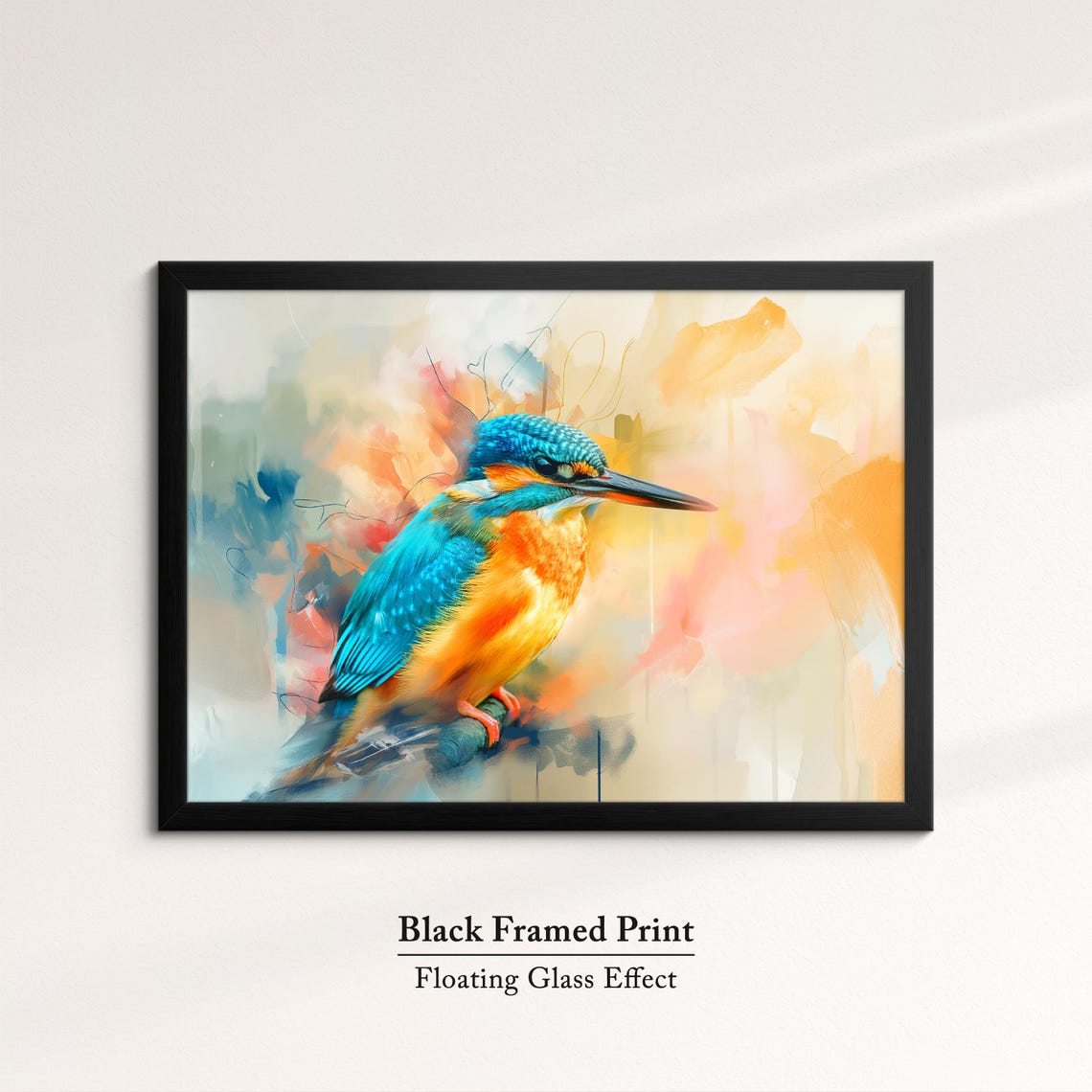 Kingfisher Bird Abstract Watercolor Teal Orange Pastel Wall Poster - Image 8