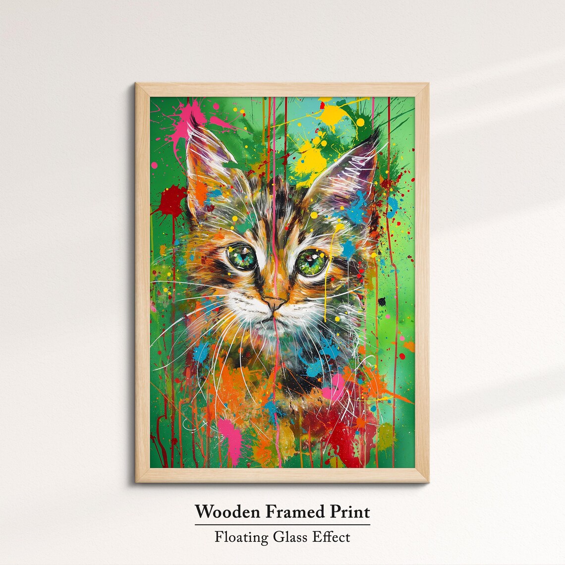 Colorful Tabby Kitten Face Pop Art Painting Green Splatter Pet Wall Art Poster - Image 6